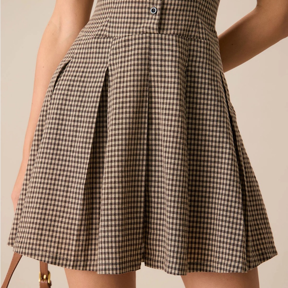 RIHOAS Brown Plaid Lapel Pleated Mini Dress - Picture 2 of 7